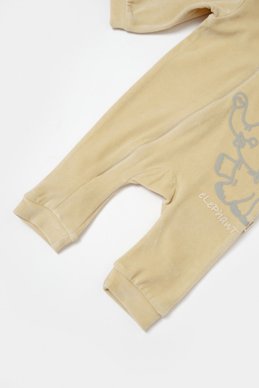 Salopeta Elefant cu maneca lunga si gluga din 80%bumbac organic si 20% poliester - , BabyCosy